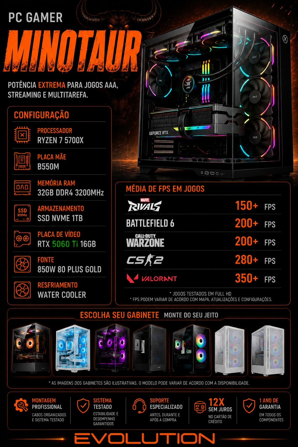 PC Gamer RTX 5060 Ti Ryzen 7 5700X em Sorocaba - Evolution Informática