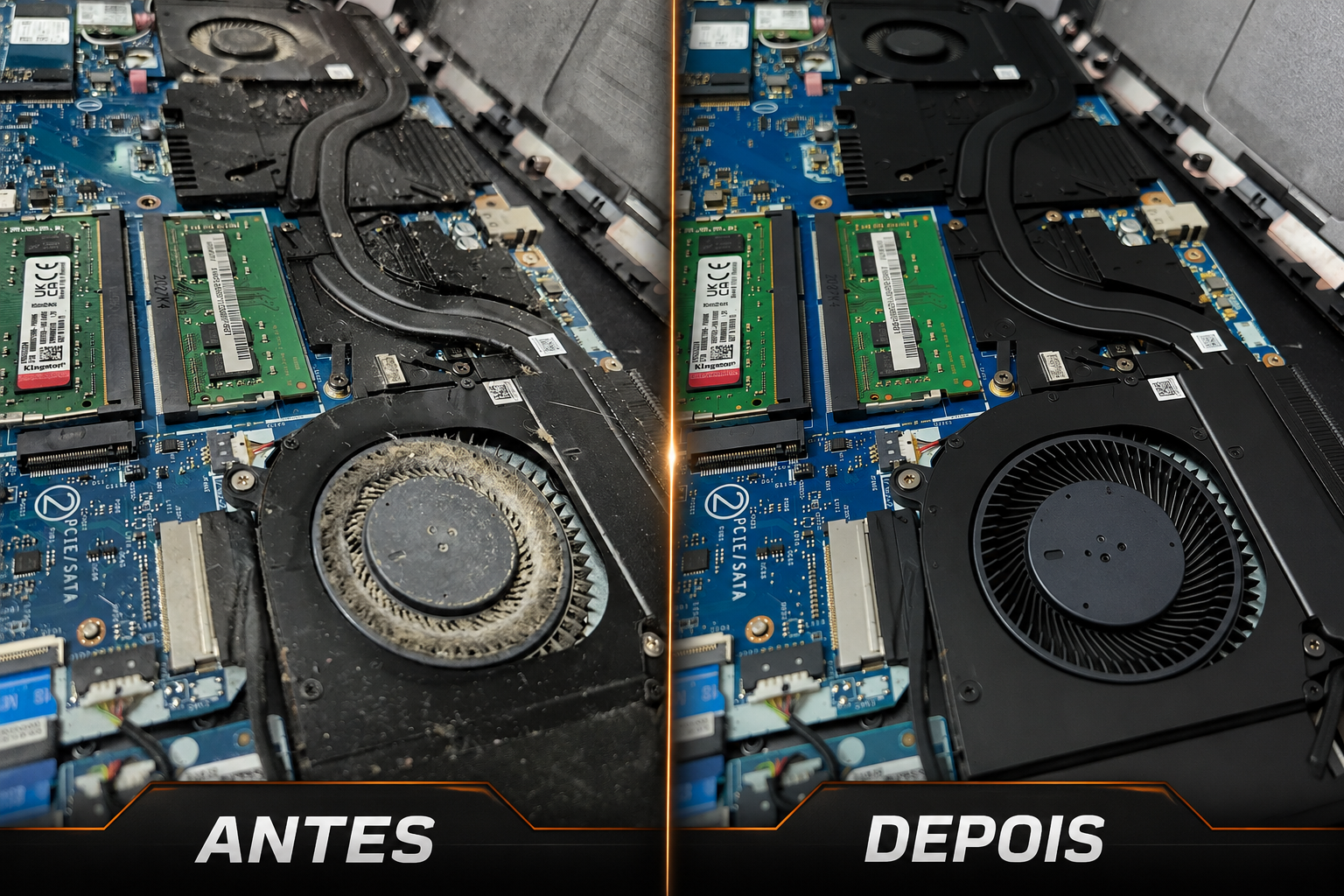 Limpeza interna de notebook em Sorocaba com remoção de sujeira das ventoinhas e troca de pasta térmica