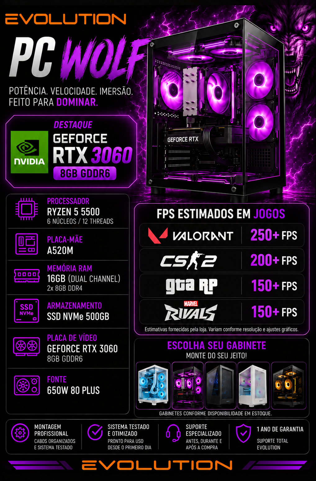 PC WOLF com GeForce RTX 3060 8GB